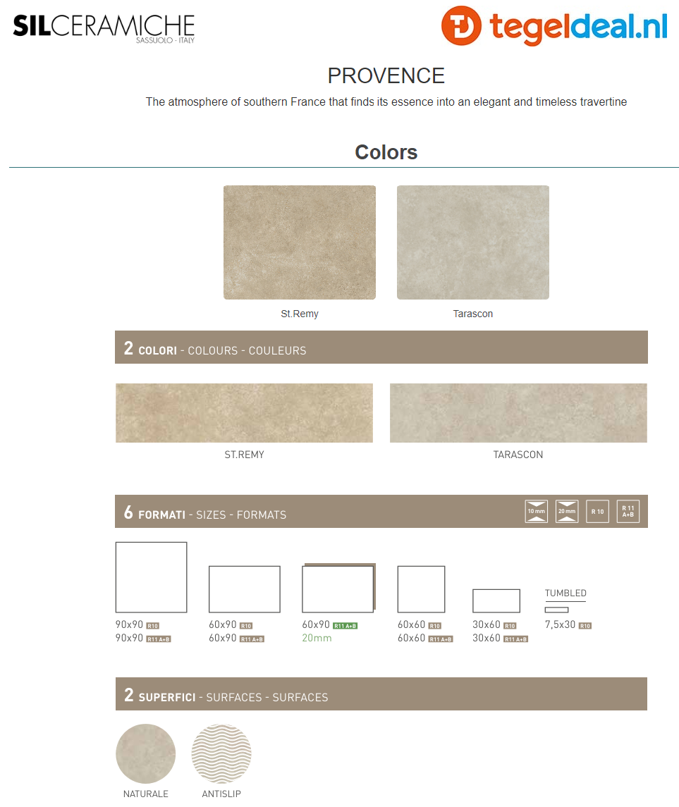 SIL Ceramiche, Provence St. Remy, 7,5x30 cm Tumbled, natuursteenlook tegels