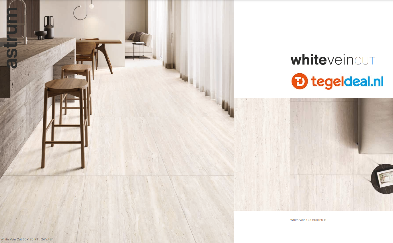 Supergres Astrum, WHITE Vein Cut Naturale, 60x120 cm, travertin-look tegels 
