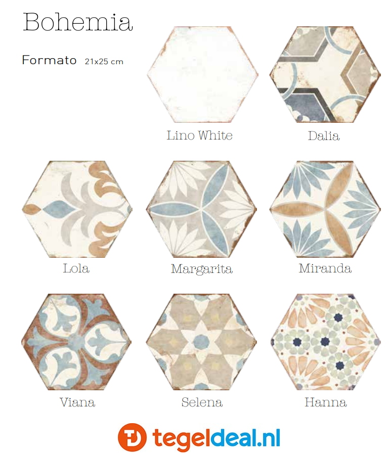 VLT Nanda Tiles, Bohemia HANNA, 21x25 cm, hexagon 