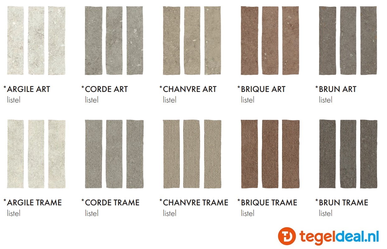 SIL Ceramiche, Pisé ARGILE TRAME, 7,5x30 cm listel, natuursteenlook tegels met reliëf - €55,00/m2 / Palletdeal op aanvraag