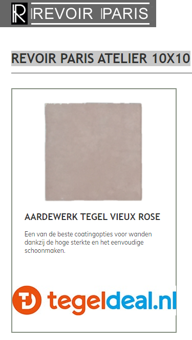 Revoir Paris, Atelier Vieux Rose, 10x10 cm glans, handvorm wandtegels