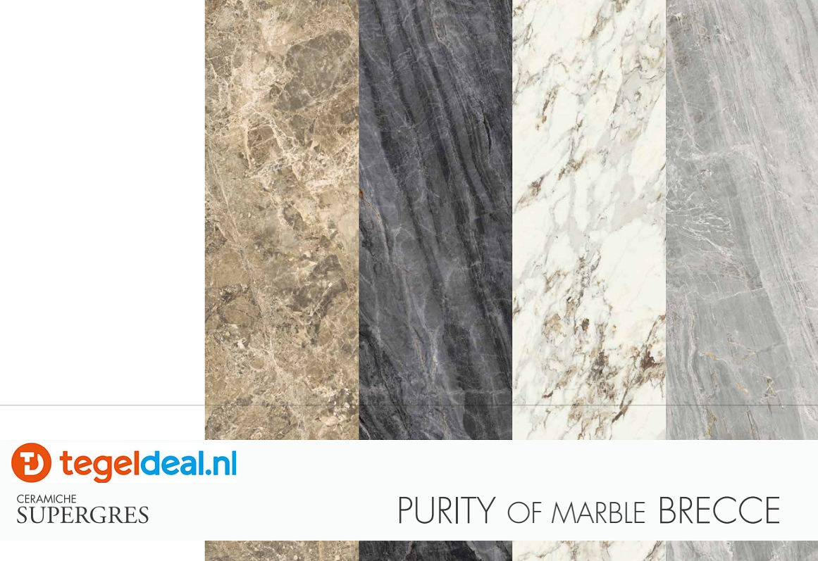 VLT Supergres Purity of Marble Brecce, Breccia Nera Mat, 75 x 75 cm