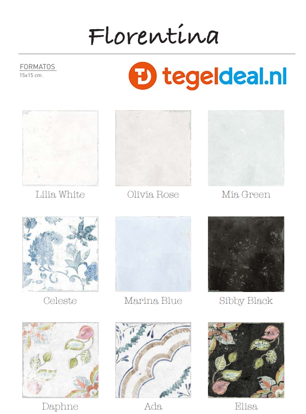 VLT / WDT Nanda Tiles, Florentina, 15x15 cm, patroontegels VLT / WDT Nanda Tiles, Florentina, 15x15 cm, patroontegels