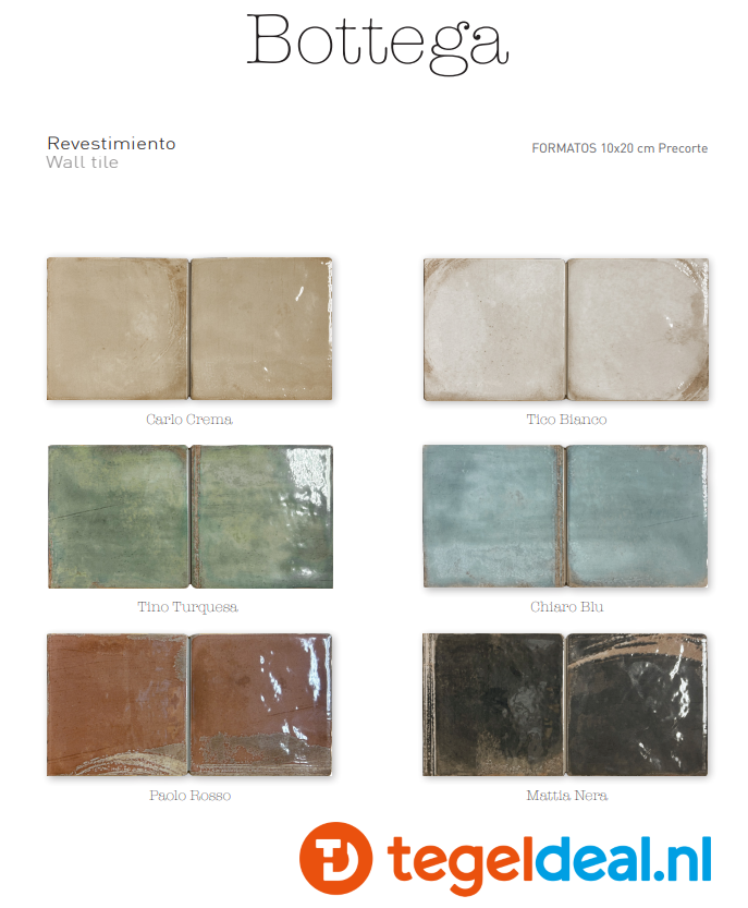Nanda Tiles, Bottega, 10x20 cm (pre-cut 10x10 cm effect) wandtegels 