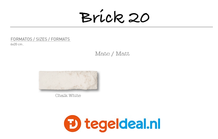 Nanda Tiles, Brick20, Chalk White, mat, 6x20 cm wandtegels