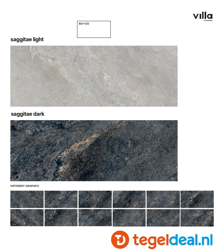 Villa, Saggitae LIGHT en DARK, 60x120 cm Polished, marmerlook tegels - €39,50 per m2 