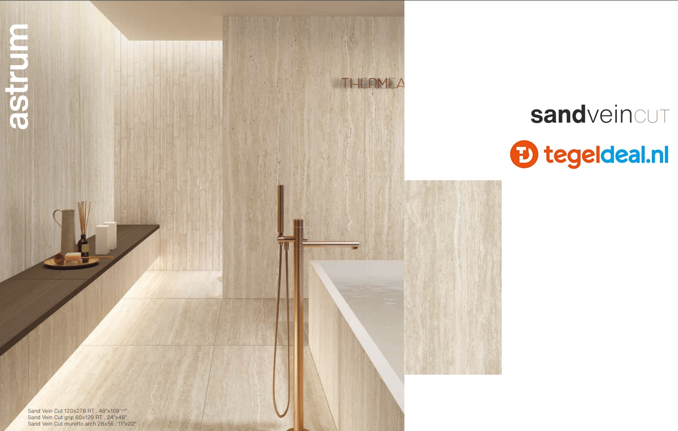 Supergres Astrum, SAND Vein Cut Naturale, 60x60 cm, travertin-look tegels 