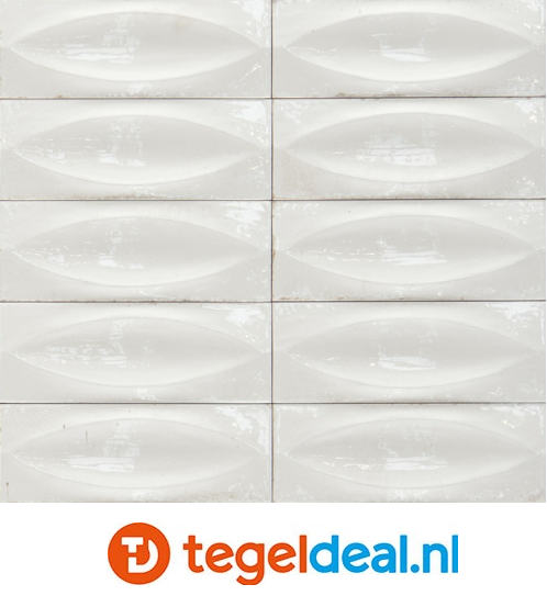 Ragno Gleeze BIANCO struttura EYE 3D, 7,5x20 cm, R8HF, reliëf wandtegels 