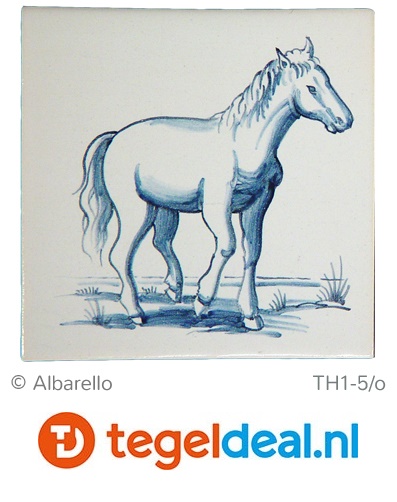 TH1-5 O Paard, blauw, Boerderijdieren, 13 x 13 cm, handbeschilderd