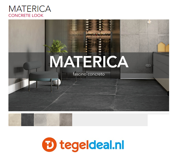 VLT en TRT Serenissima Materica, betonlook in div. kleuren en afm. VLT en TRT Serenissima Materica, betonlook in div. kleuren en afm.
