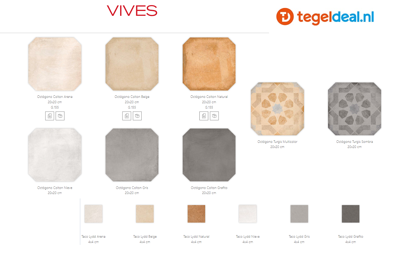 VLT Vives Laverton Octogono, 20x20 cm terracotta-look, 6 uni kleuren en 2 decors