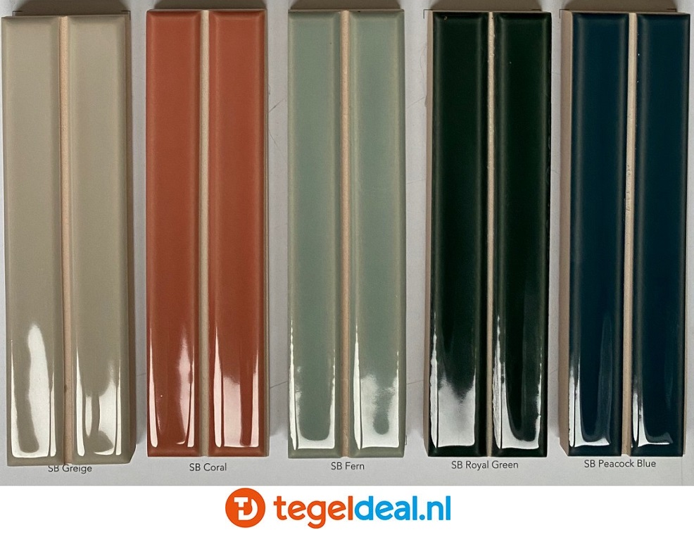 WOW Design, Sweet Bars PEACOCK BLUE, 12,5x25 cm glans, wandtegels met reliëf