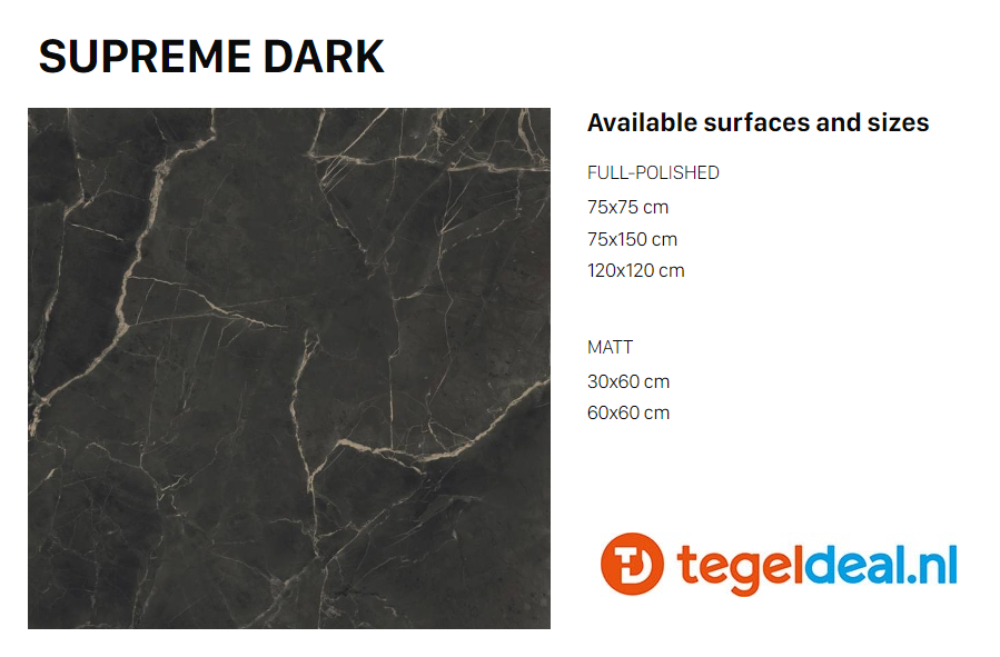 VLT Supergres Purity of Marble, Supreme Dark Lux, 75 x 75 cm