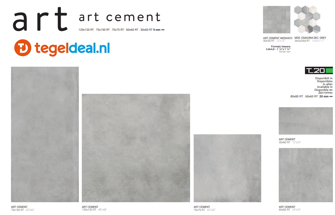 VLT Supergres Art Cement, 30x60 cm, CM3A, betonlook tegels  