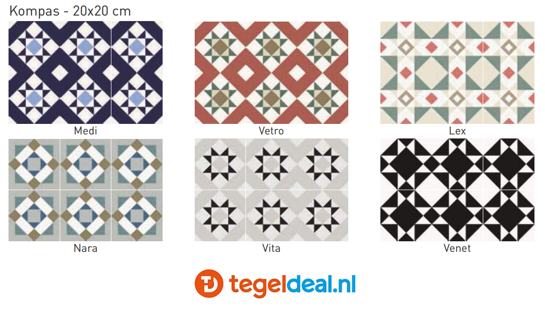 Nanda Tiles, Kompas, 20x20 cm, patroontegels 