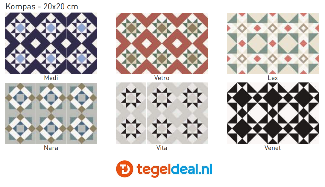 VLT Nanda Tiles, Kompas, 20x20, patroontegels 