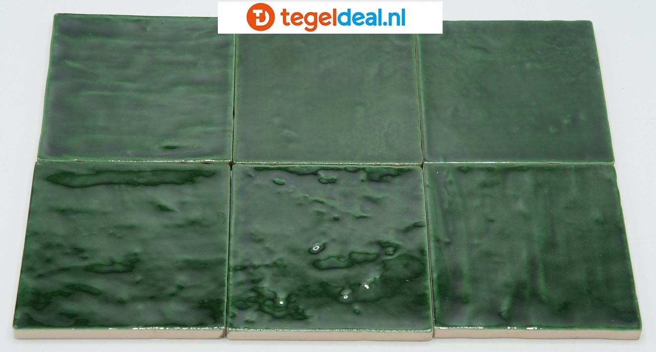 ACTIE - OP=OP EMERALD GREEN, 10x10 cm, handvorm wandtegels - OP VOORRAAD  