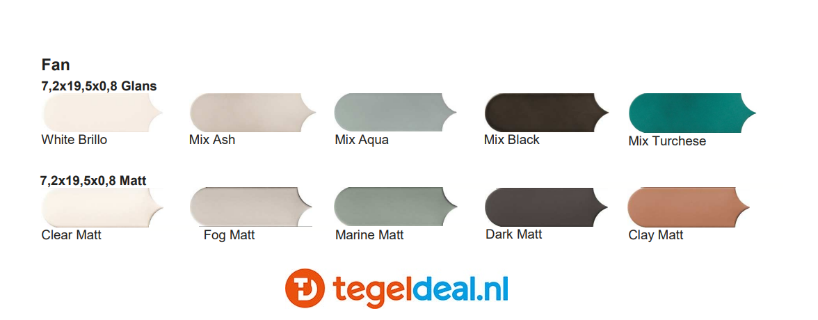 WDT Natucer Fan, 7,2x19,5 cm, 5 kleuren mat en glans WDT Natucer Fan, 7,2x19,5 cm, 5 kleuren mat en glans