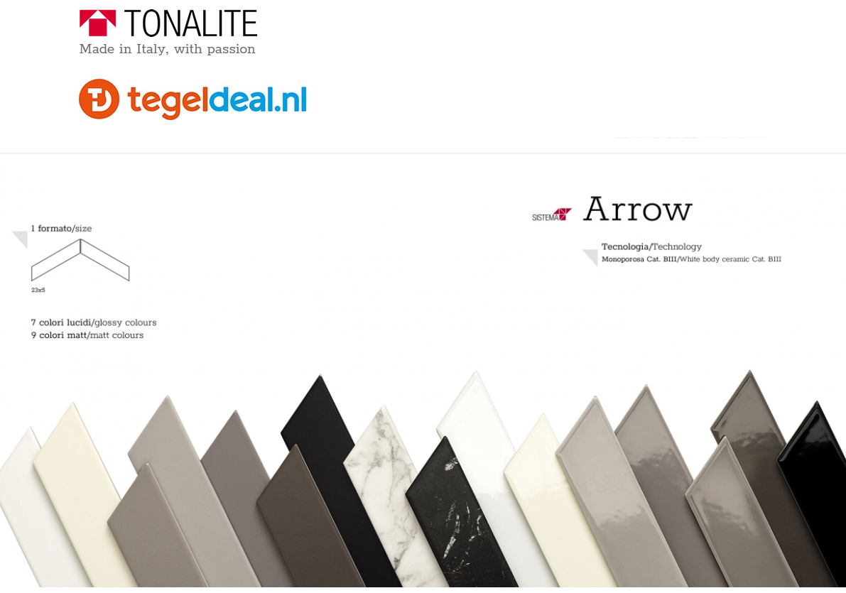 Tonalite, Arrow A+B, 5x23 cm, chevron wandtegels Tonalite, Arrow A+B, 5x23 cm, chevron wandtegels