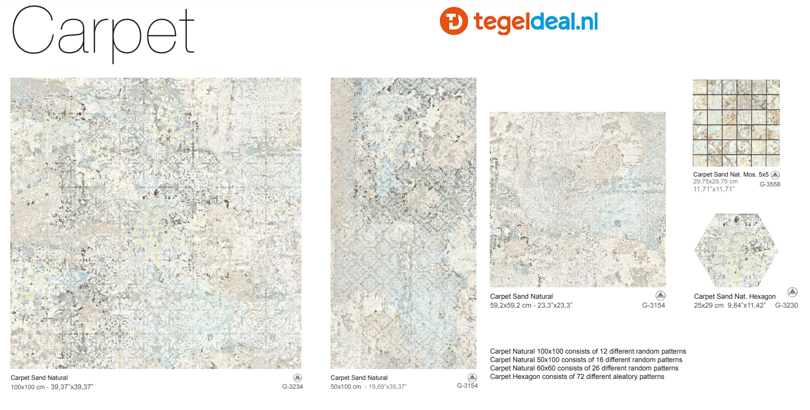 Aparici Carpet Sand Natural, 50x100 cm