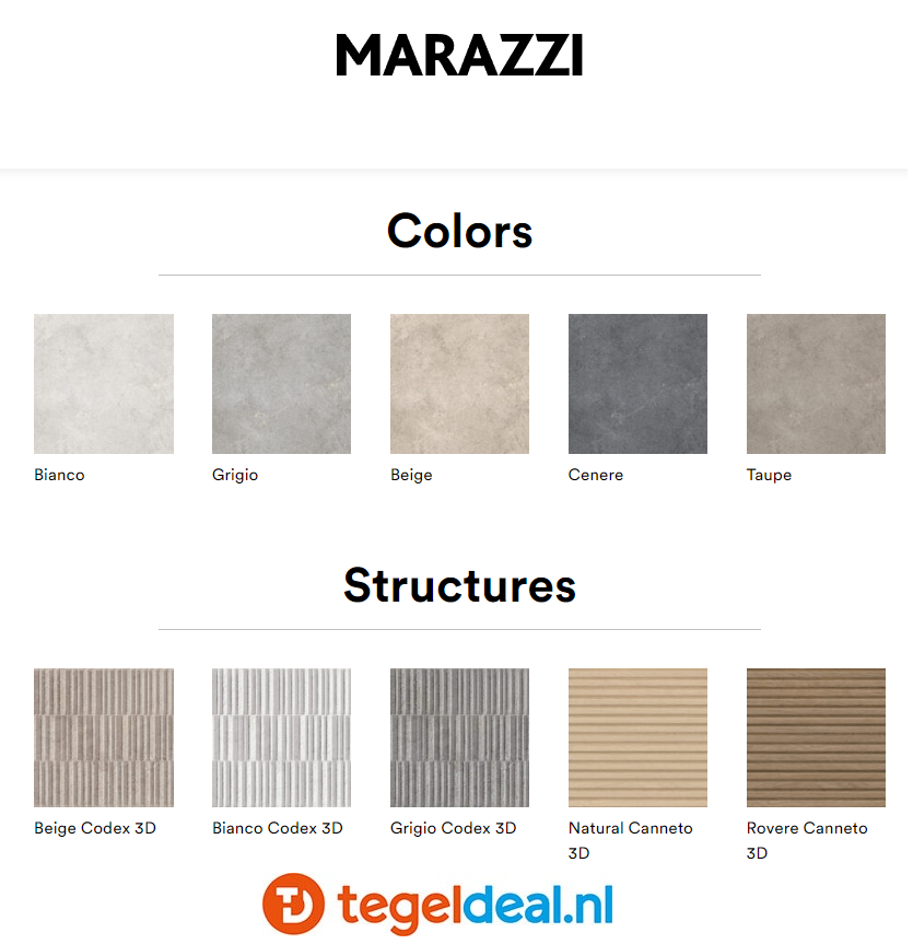 Marazzi Naturalia, natuursteenlook tegels - 5 kleuren - 4 formaten 