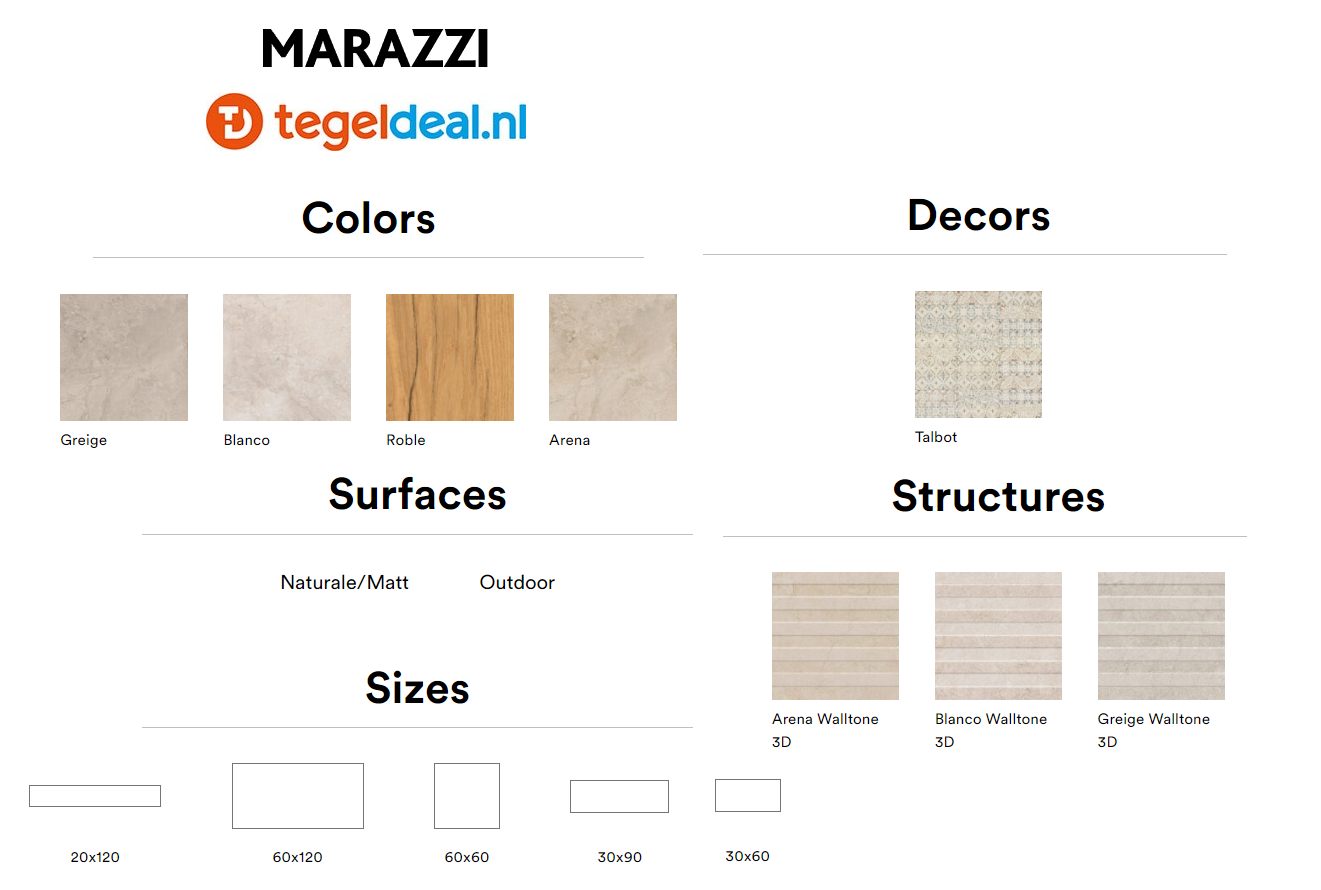 Marazzi Alba, hout- en marmerlook tegels - 4 kleuren - 5 formaten 