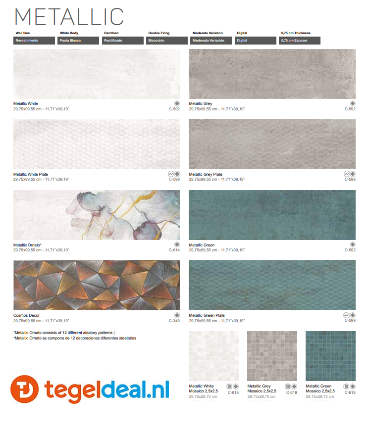 VLT, WDT en TRT Aparici Metallic, metaallook vloer- wand en terrastegels  