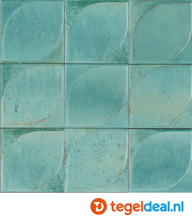 Marazzi Lume TURQUOISE, 10x10 cm 3D Dew, MQ89, wandtegels met reliëf