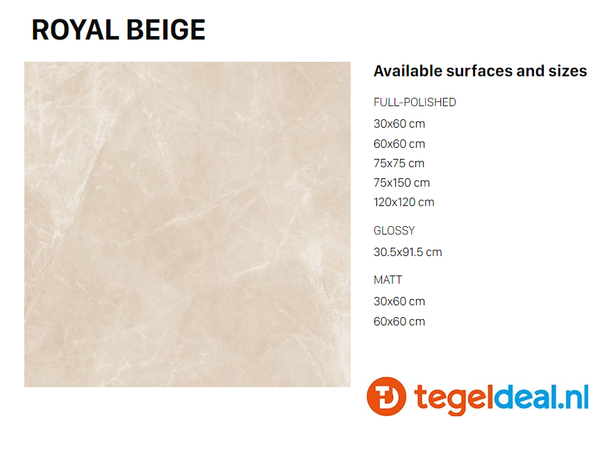 VLT Supergres Purity of Marble, Royal Beige Lux, 75 x 75 cm