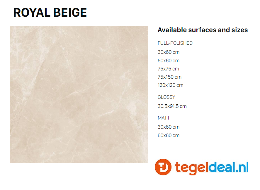 VLT Supergres Purity of Marble, Royal Beige Lux, 75 x 150 cm