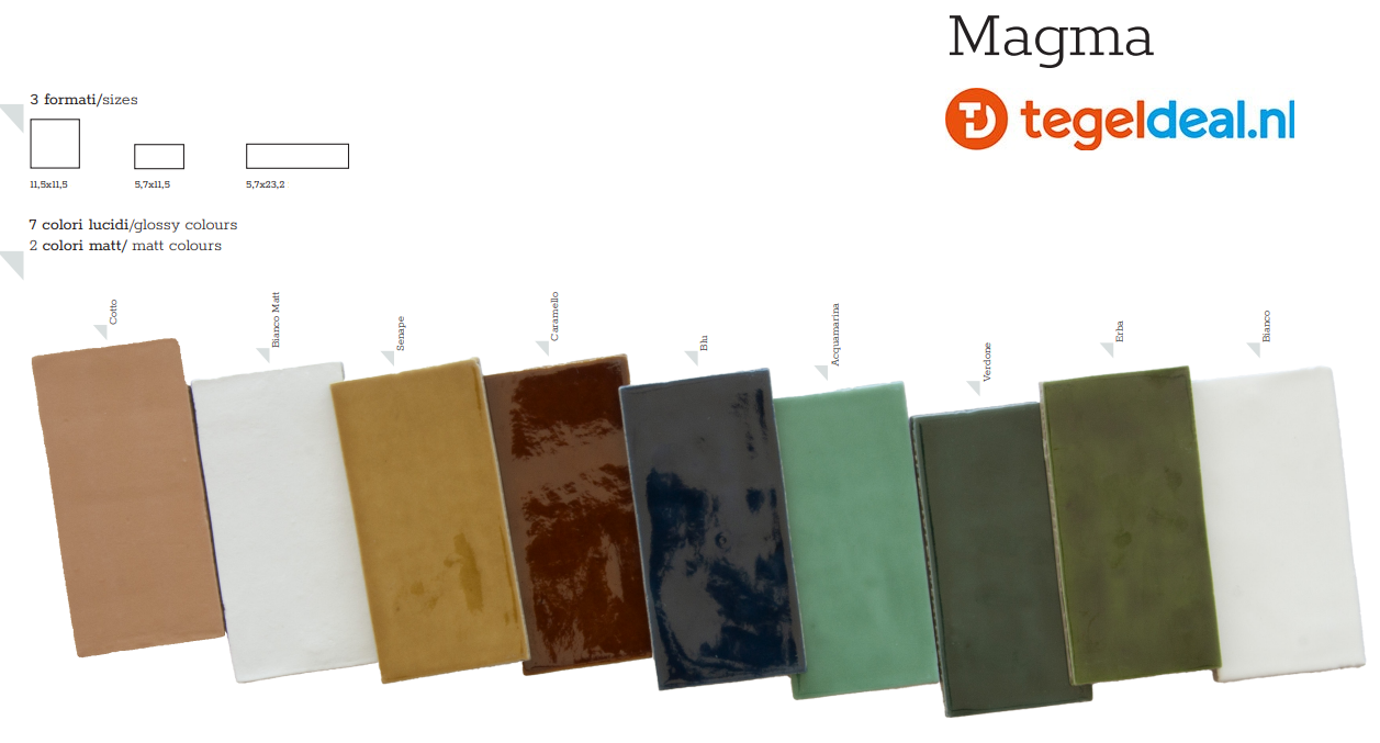 Tonalite, Magma, 9 kleuren en 3 formaten, wandtegels Tonalite, Magma, 9 kleuren en 3 formaten, wandtegels