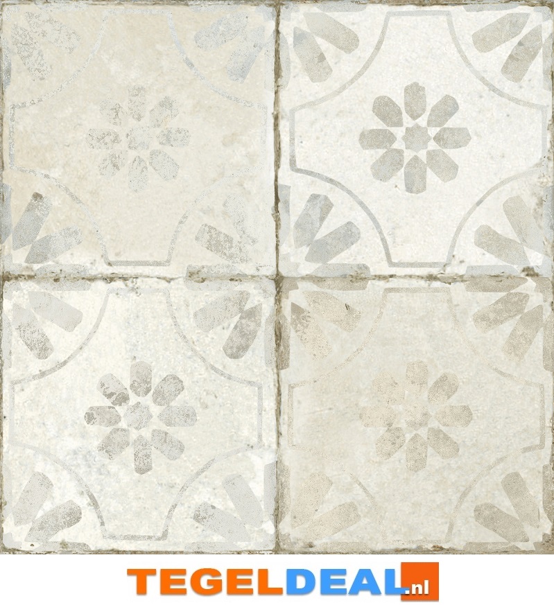 Peronda, Fs Blume WHITE, 45x45 cm, vintage patroontegels