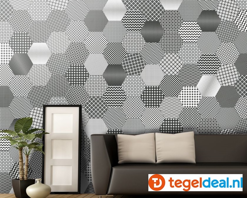 Codicer, Hex 25 Moma Mix White, 22x25 cm hexagon tegels