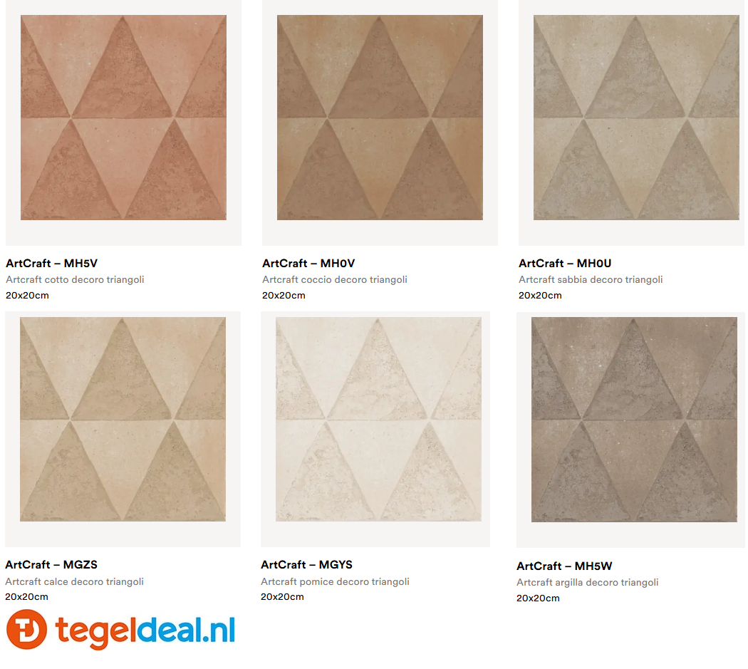 Marazzi ArtCraft COCCIO Triangoli, 20x20 cm MH0V,  terracottalook decortegels 