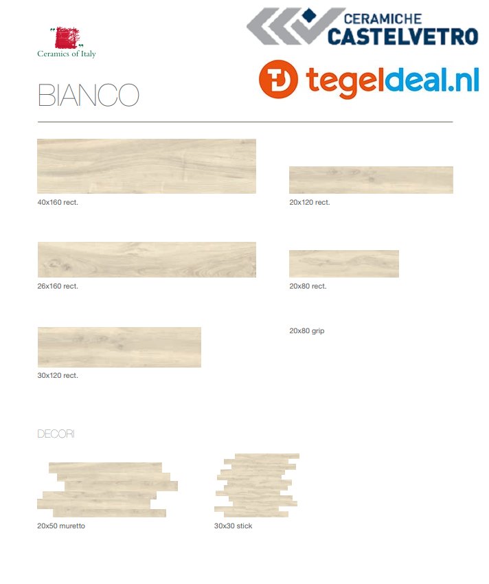 Castelvetro More Bianco, 30x120 cm, CMR32R1, houtlook tegels