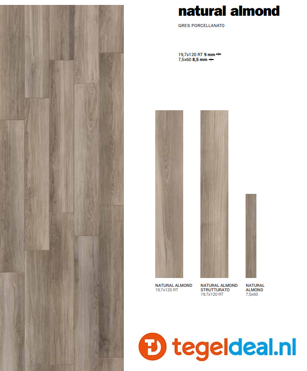 Supergres Natural Appeal Almond, 7,5x60 cm, NA6Ø, houtlook tegels